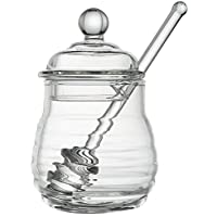 Cikuso Tarro de Miel de Vidrio Transparente con Tapa Tarro de Miel con Cazo- Claro- 9 Onzas